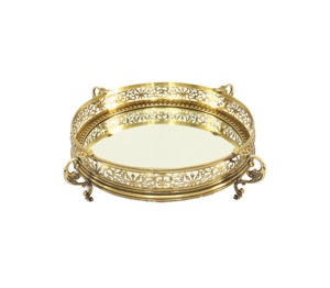 Bandeja de Metal y vidrio para espejo decorativo, almacenamiento redondo europeo, de lujo, de latón antiguo, personalizado - Product Image 2