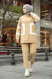 Venta al por mayor mujeres musulmanas Islam ropa algodón raya detallada brazo velo deporte traje Oriente Medio - Product Image 4