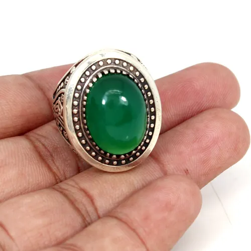 Anillo de Plata de Ley 925 con gema de ónix verde para hombre, anillo oxidado, hecho a mano, diseño antiguo
