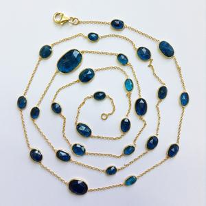 Everyday Wear 925 Sterling Silver <b>Gold</b> Plated Blue Appatite 90 cms. <b>Long</b> <b>Chain</b> <b>Necklace</b> - Product Image 5