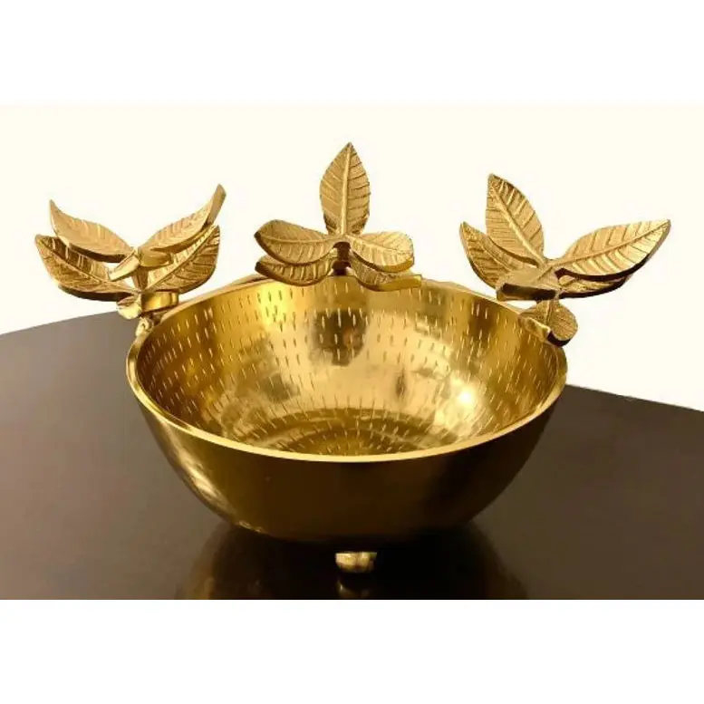 Tigela de ouro redonda para servir, tigela decorativa de folha dourada para servir pratos