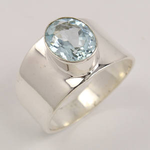Topacio azul real Piedra de forma ovalada 925 Anillo de banda ancha de moda de plata esterlina sólida en todos los tamaños de EE. UU. Nuevos anillos de moda - Product Image 1