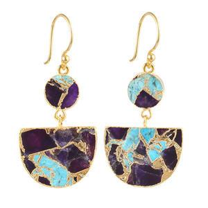 Pendientes de oro de 24 quilates con doble piedra turquesa, joyería personalizada, de cobre púrpura - Product Image 1