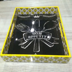 Enamel Serving <b>Tray</b> With Floral Design Designer Food Serving <b>Trays</b> Distressed Wood Serving <b>Tray</b> - Product Image 6