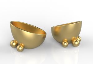 Bol de designer en fonte d'aluminium chaude Bol de service conique de concepteur plaqué or avec piédestal à billes Bol de service nouveau look de style moderne - Product Image 2