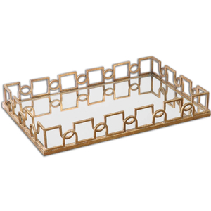 Bandeja Rectangular de Metal dorado y espejo, accesorio decorativo - Product Image 1