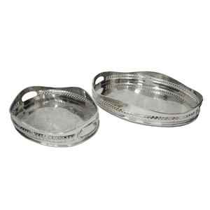 Juego de 2 bandejas de servicio de metal con Acabado niquelado de forma ovalada, plato hecho a mano, decoración de mesa para fiesta de boda, catering - Product Image 1