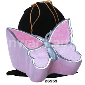 Urne en métal faite à la main avec papillon rose de qualité supérieure pour cendres adultes Urne funéraire de style américain pour funérailles et crémations - Product Image 1