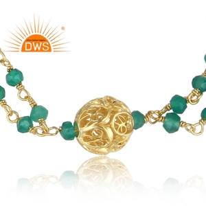 De ónix verde con cuentas pulsera chapado en oro al por mayor de plata 925 de doble filamento pulsera de la joyería - Product Image 2