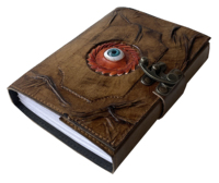 Bruja Ojos asustados Diario de cuero genuino Mayorista A5 Cuaderno Diario de tapa dura Grimoire Spell Book Of Shadow con latón C-Lock
