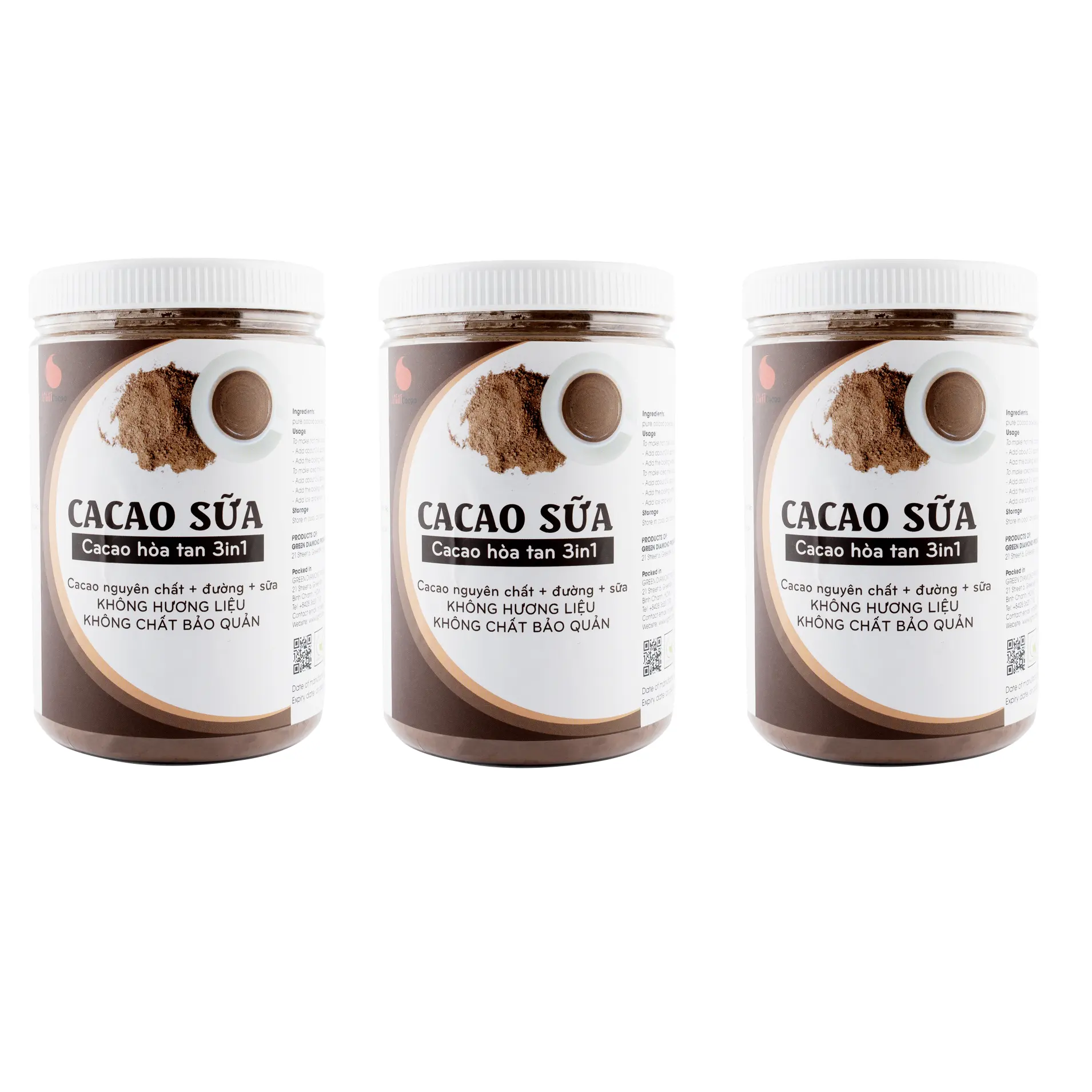 Best Cocoa 100% Crushed CACAO3IN1Jar 550g Powder Best Taste In Box Packaging From Vietnam
