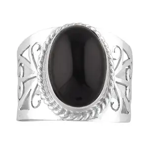 black onyx 925 sterling silver ring bohemian nickel free lead free hypoallergenic artisan inspired wholesale Indian jewellery