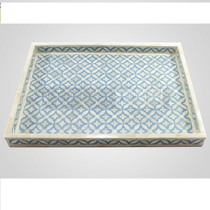 Bandeja Decorativa Rectangular de Lujo con Incrustaciones de Hueso Azul Hecha a Mano para Mesa de Centro, Otomana, Cocina, Hotel y Decoración del Hogar - Product Image 1