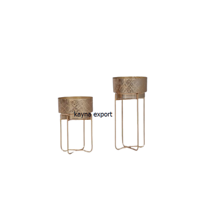 Macetero de metal chapado en oro hecho a mano con soporte para decoración de hogar y jardín - Product Image 1