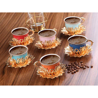 Ensemble de tasses à café multicolores en céramique, vaisselle grecque, argentée et or, tasse de thé, style turc, arabe, faite en turquie pour cadeau, 8 pièces