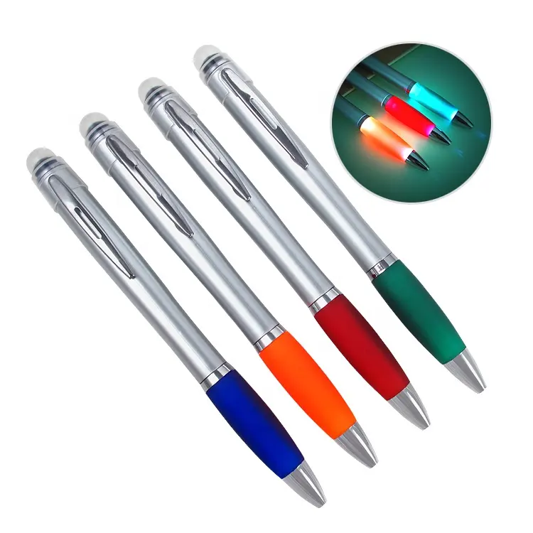 Laser Engraving Logo Promosi LED Light Ball Pen dengan Stylus