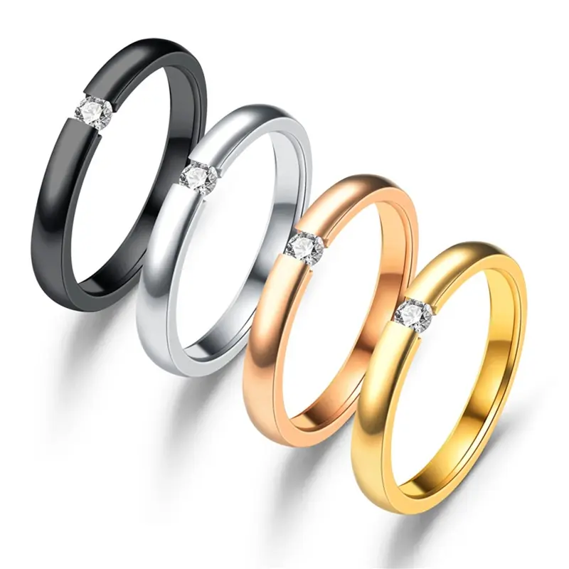 पतली 4 मिमी स्टेनलेस स्टील शास्त्रीय सरल सादा गुंबद शैली शादी बैंड अंगूठी हीरे के आभूषण अंगूठियां