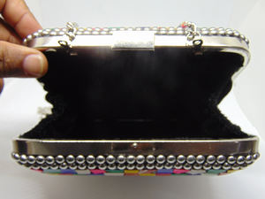 กระเป๋าคลัทช์สร้อยคอโลหะสีขาวและโมเสคแบบวินเทจสำหรับผู้หญิงเรซิ่นเรซิ่นเรซิ่นตอนเย็น/งานแต่งงาน/ปาร์ตี้กระเป๋าหินลวดลาย - Product Image 4