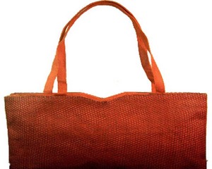 Mini Orange Jute Fabric Shopping <b>Bag</b> with Hand Length Handle Top Closure Style Geometric Pattern Lowellcraft Brand Made in Delhi - Product Image 1
