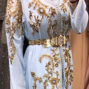 MODERN STYLISH CAFTAN DRESS EMBROIDERY OF DABKA, CRYSTAL GLASS BEADS,GLASS STONE WORK FOR PARTY-WEAR @ 2022 - Product Image 1