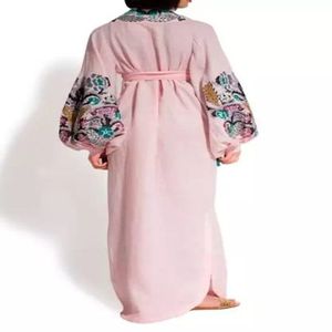 Vestido de invierno indio para mujer, vestido bohemio de manga larga con cuello de pico bordado a mano con cinturón - Product Image 2