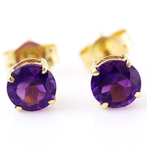 Genuine <b>AMETHYST</b> Round Faceted <b>Stud</b> Post <b>Earrings</b> Indian Jewelry for Women 925 Solid Piercing for Wedding Anniversary Party - Product Image 1