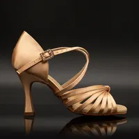 Parte superior dupla de cetim 7 tira tango salsa bachata sapatos de dança latina