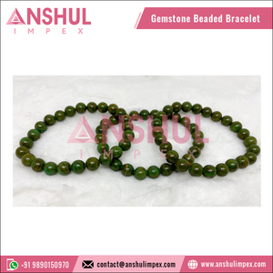 Top Quality Green Color Healing Crystal Green Unakite Round <b>Gemstone</b> Hand Beaded <b>Bracelet</b> from Indian Supplier - Product Image 3