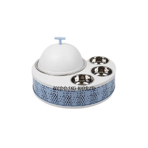 Cazuela de diseño martillado con acabado dorado de doble pared de Metal, última llegada, calentador de alimentos de metal al por mayor - Product Image 6