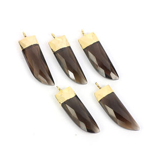 Colgante de cuarzo ahumado facetado, con puntas puntiagudas dentadas, colgantes de gemas galvanizadas - Product Image 6