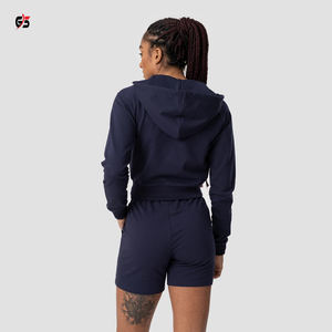 Sudadera corta con capucha para mujer, ropa con logotipo de marca personalizada, 100% algodón, forro polar, manga completa, Invierno - Product Image 2