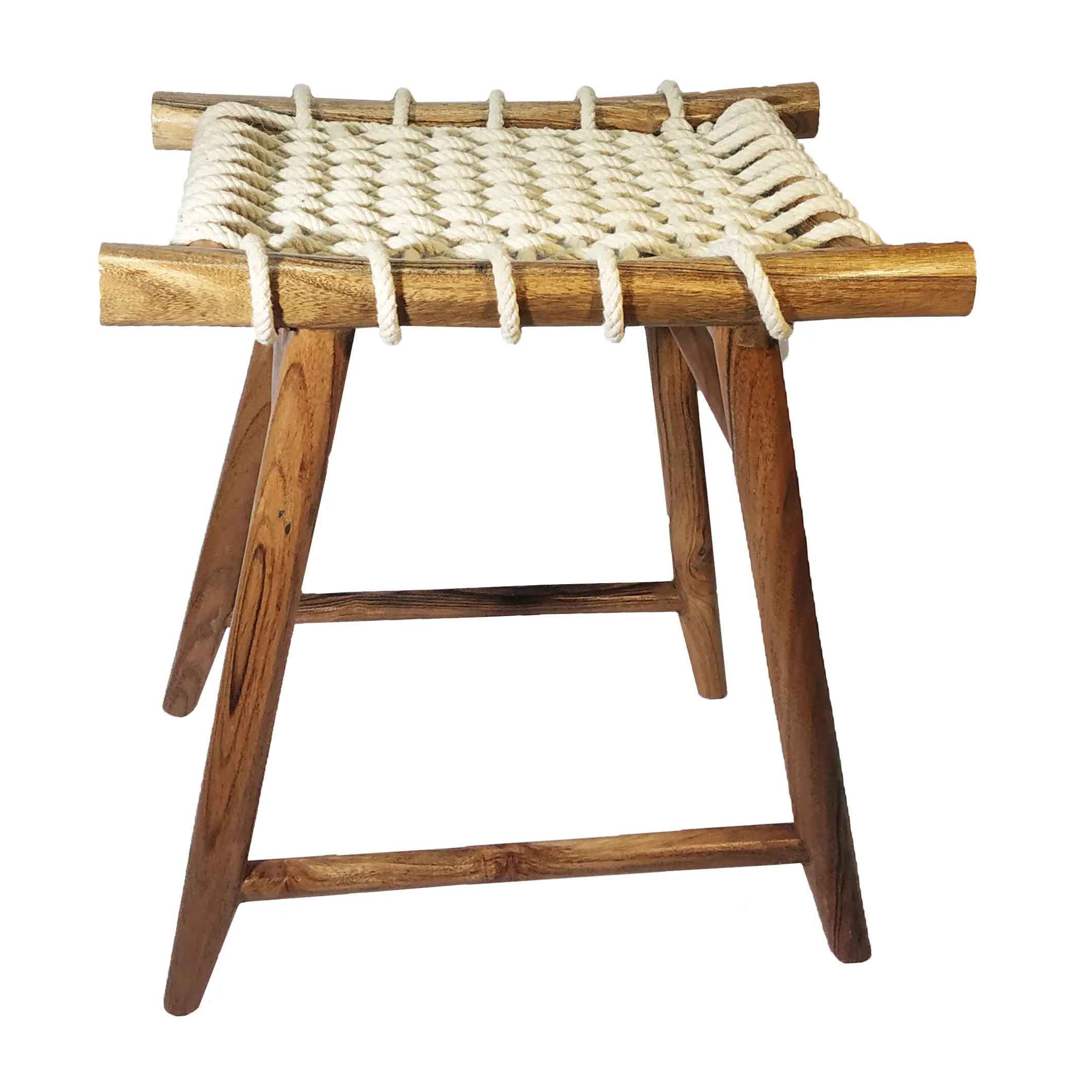 農家の家/屋外/ビーチのための天然アカシア木製スツール手作り木製長方形形状スツール編み物椅子アカシア木製