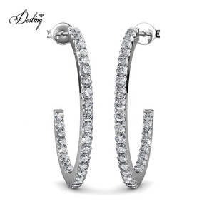 Pendientes de Aro Pequeños y Sencillos Adornados con Cristales <span class=keywords><strong>Swarovski</strong></span>, Hipoalergénicos, Plata Daisini 925, Pendientes para Mujer - Product Image 3