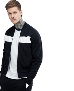 100% Polyester Fleece Varsity Bomber Sweat Jacket Bulk Wholesale Black Zipper Through Panel Jacket Leather Type Fabric - Product Image 1