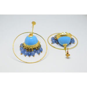 Meenakari ต่างหูแบบยาว,ตุ้มหูห่วง Jhumka สำหรับเด็กหญิงและสตรีทำจากทองเหลืองผิวด้านสีทองแบบดั้งเดิม - Product Image 3