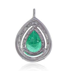 Gema de Esmeralda en forma de pera, pavé de diamante oxidado, 925 Plata, diseñador, componentes de joyería, venta al por mayor - Product Image 2
