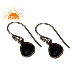 ลูกแพร์สีดำตัดพลอยนิลชุดหนามเตยต่างหูผู้จัดจำหน่ายเครื่องประดับเงินสเตอร์ลิงออกซิไดซ์เหลี่ยมเพชรพลอย - Product Image 2