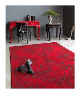 Tapis en laine à poils longs élégant et moderne, fait à la main, avec motif floral, antidérapant et écologique, revêtement de sol de luxe pour la maison/l'hôtel - Product Image 1