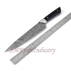 Juego de chef de cocina de acero inoxidable de Damasco moderno personalizado, pelado afilado, mango de Micarta negro, Funda de cuero, cubierta de acero al carbono - Product Image 5