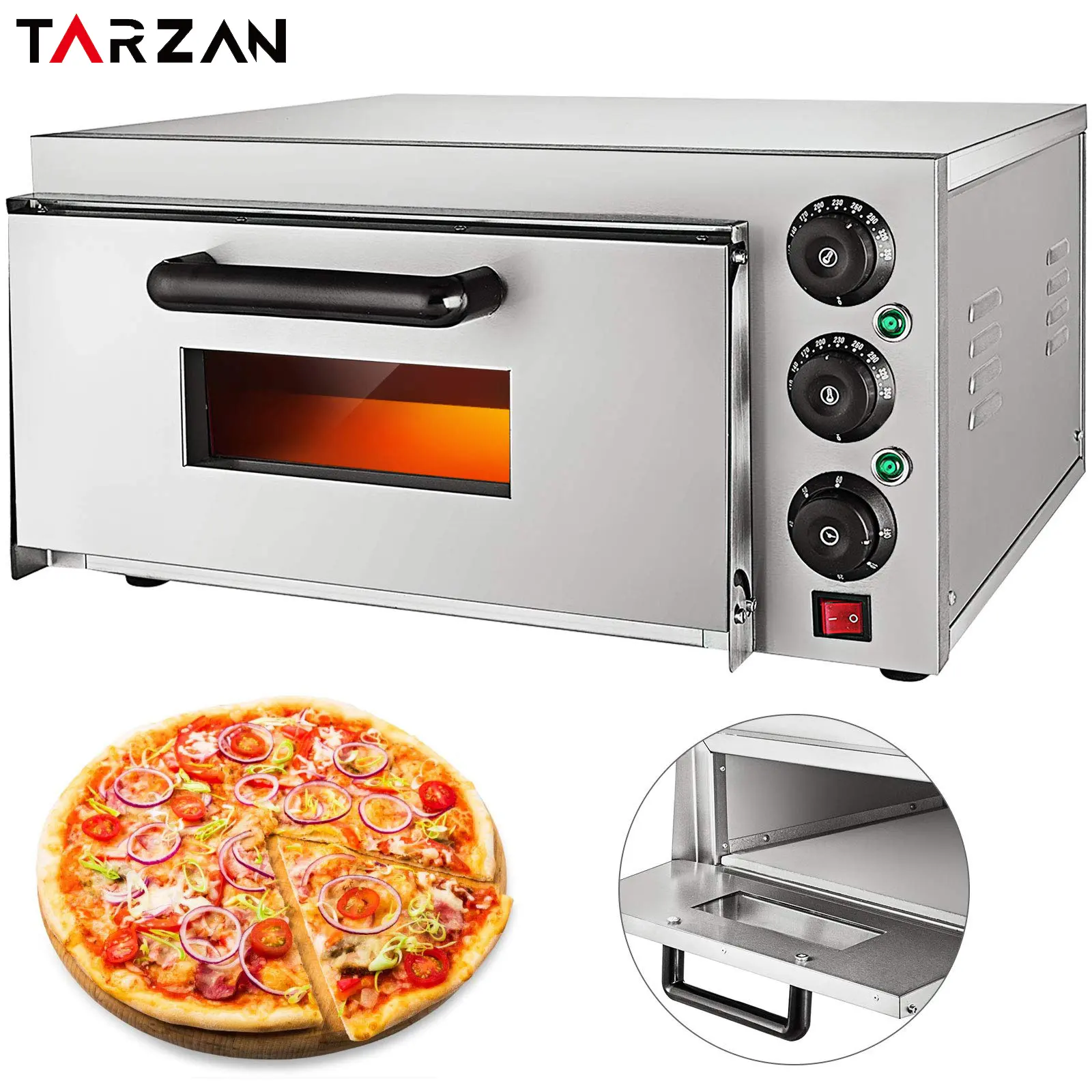 Forno comercial de camada única para pizza, com pedra 400*400mm, forros para cozinha pizza, forno elétrico