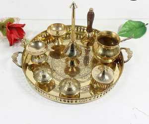Diseño antiguo Latón Pooja Thali Calidad premium de la India El mejor precio para sala de estar o tienda de regalos - Product Image 2