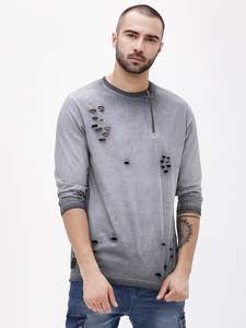 <b>Distressed</b> T-shirts -Men's Cotton Blend <b>Tops</b> <b>Distressed</b> Effect Man t Shirt Material Polyester - Product Image 3