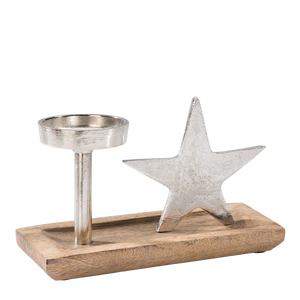 Bougeoir en métal et bois de haute qualité du fabricant fiable avec étoile argentée dernière conception pour la décoration de Noël à la maison - Product Image 1