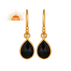 <b>Black</b> Onyx Gemstone <b>Earring</b> Designer <b>Gold</b> Plated 925 Silver Hook <b>Earring</b> Jewelry Supplier Vintage Collection - Product Image 1