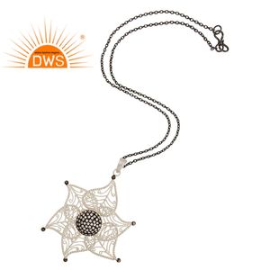 Pendentifs épais en Zircon blanc, lot de 3 pièces, collier avec filigrane de fleurs, en argent Sterling 925, vente en gros - Product Image 2