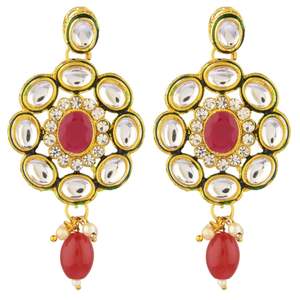 Conjunto de joyería nupcial para mujer, Kundan gargantilla de perlas de imitación de cristal, collar indio, pendientes, granate, venta al por mayor - Product Image 6