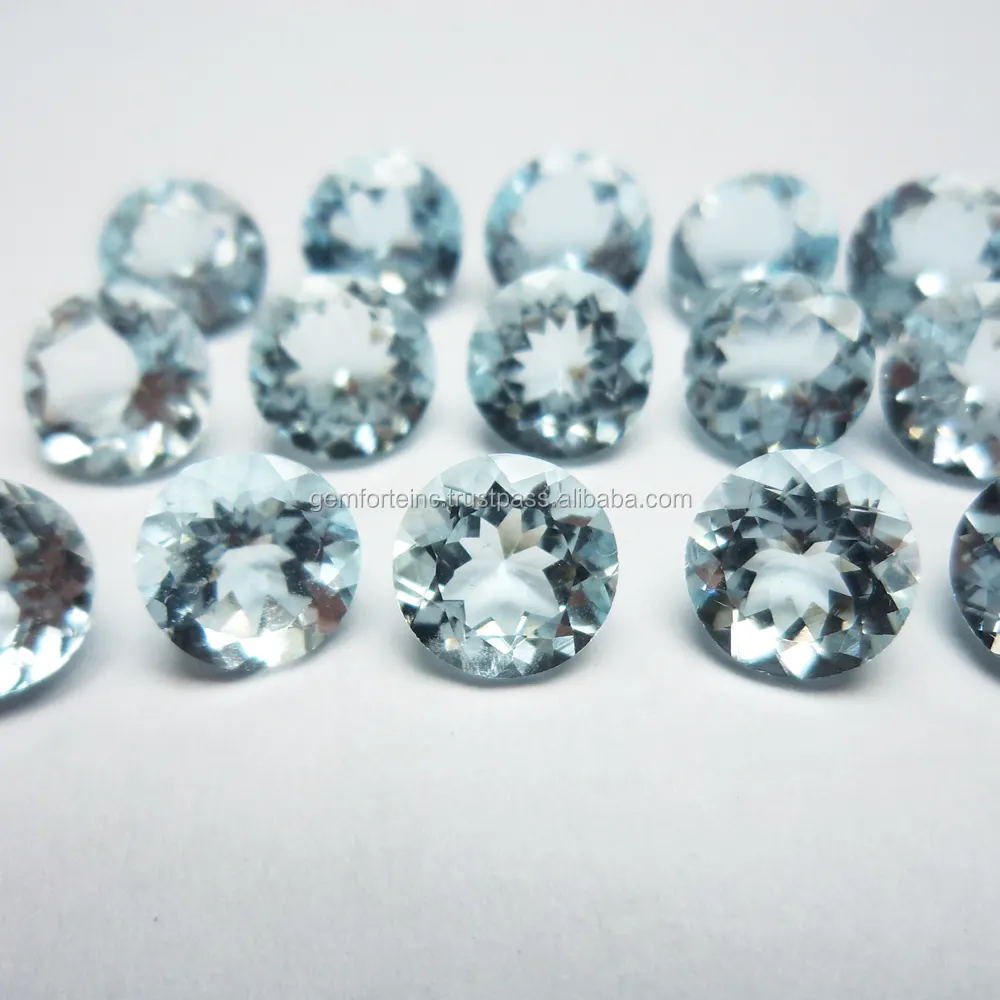 Batu Aquamarine Alami Bentuk Bulat Dipotong Segi Menyesuaikan 4Mm/6Mm/8Mm/10Mm/12Mm/14Mm Batu Longgar Bulat Biru Aquamarine