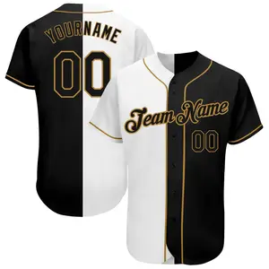 สีดำและสีขาวที่มีแถบสีทองใหม่สไตล์เบสบอล Jersey เลือกที่ดีที่สุดของคุณกีฬาเบสบอลเสื้อครึ่งแขน