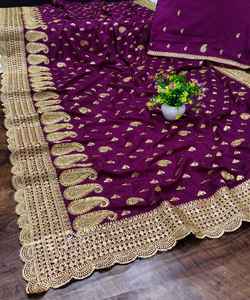 เสื้อส่าหรีสีส้มปักลายสำหรับผู้หญิงอินเดียชุดปาร์ตี้ทำจากผ้าวิสคอสดอกแบบลายดอกไม้งานมุก - Product Image 6