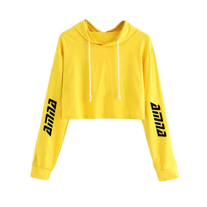 Sudaderas con capucha de alta calidad para mujer, Top corto en Color amarillo, con forro polar, sudaderas casuales a la venta - Product Image 1